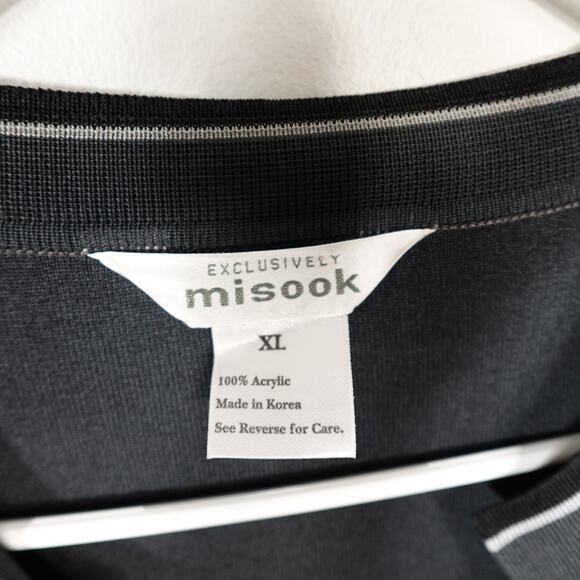 Exclusively Misook Grey Cardigan Open Front Black White Trim Shoulder Pads - Picture 8 of 10